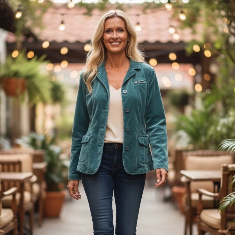 American Eagle Outfitters Teal Velvet Blazer Jacket